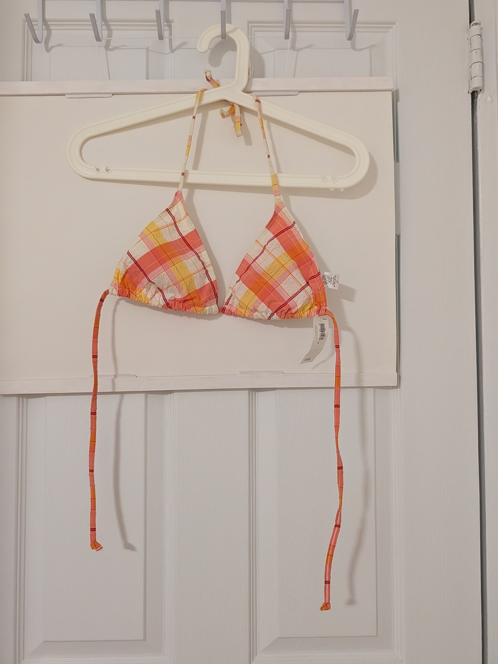 Old Navy Plaid Triangle Bikini Top - Orange, Yellow & White